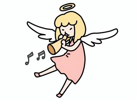 ラッパを鳴らす天使 ラッパ,天使,鳴らす,黄,赤,白,灰色のイラスト素材