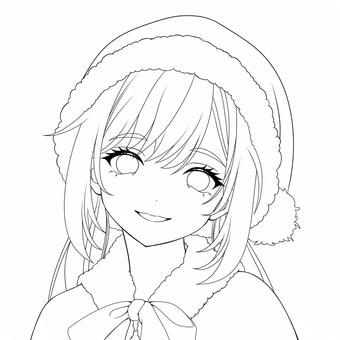 サンタ服の女の子線画 コスプレ,女子,女の子,美少女,萌え,アイコン,かわいい,フリー,無料,萌え系のイラスト素材