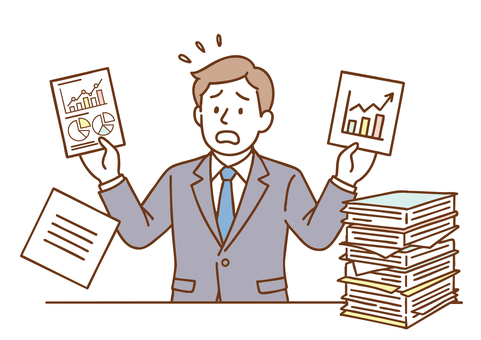 仕事に追われて困惑するビジネスマン 男性,働く,人物,ビジネス,会社員,仕事,ビジネスマン,パステルカラー,忙しい,ストレスのイラスト素材