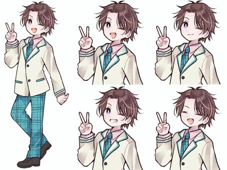 制服姿の男の子の立ち絵と表情セット B 制服姿の男の子の立ち絵と表情セット B 男の子,男性,人物,立ち絵,制服,全身,バストアップ,上半身,表情,セットのイラスト素材