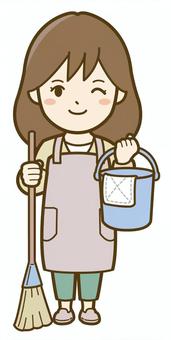 掃除をする女性_25 掃除,女性,大掃除,清掃,家事,片付け,エプロン,バケツ,ぞうきん,雑巾のイラスト素材