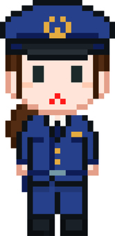 ドット絵の警察官の女性です。 ドット絵,警察官,シンプル,制服,パトカー,交番,逮捕,手錠,警棒,警察のイラスト素材