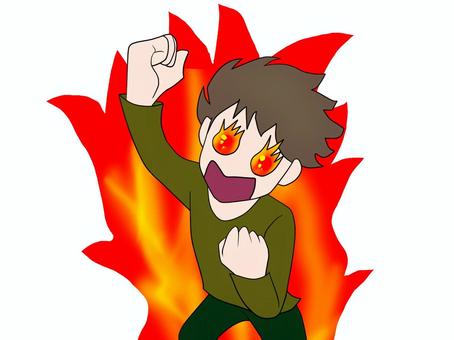 メラメラとやる気に燃えている男 メラメラ,燃える,男性,やる気,ガッツポーズ,炎,放つ,火,オーラ,興奮のイラスト素材