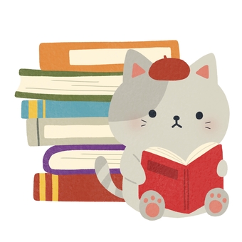 本を読む猫 猫,本,読む,積み重ね,読書,秋,動物,絵本,可愛い,ゆるいのイラスト素材