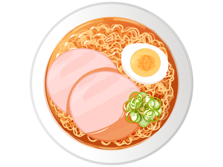ハムラーメン2 ハムラーメン,ラーメン,インスタントラーメン,麺類,料理,食べ物,家庭料理,ハム,ゆで卵,卵のイラスト素材