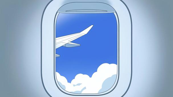 飛行機1の1：翼有り【背景】 飛行機,機内,旅客機,空,座席,窓,乗り物,背景,風景,漫画のイラスト素材