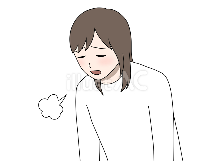 肩を落として溜息をつく女性 やれやれ,げっそり,ズーンのイラスト素材