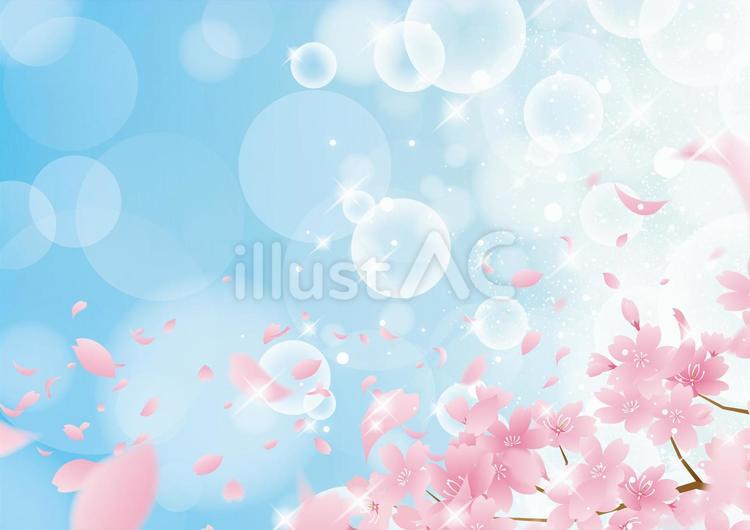 青空と桜の自然の背景素材 春,桜,花びらのイラスト素材