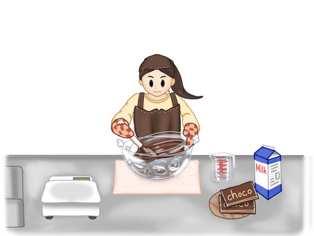 バレンタインチョコを作る女の子 バレンタインデー,チョコレート,女の子,チョコ作り,プレセントのイラスト素材