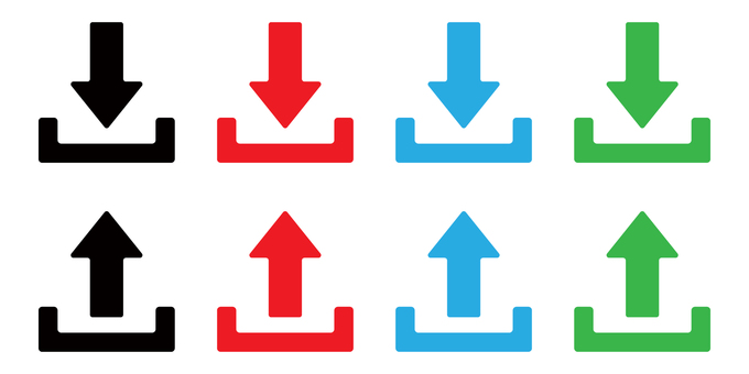 アップロードダウンロードアイコンセット ダウンロード,アップロード,アイコン,保存,シルエット,インターネット,シンプル,受信,送信,ワンポイントのイラスト素材