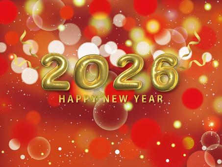 2026バルーン金色＋バック赤 バルーン,金色,光,輝き,赤,円形,イルミネーション,ボケ,デザイン,背景のイラスト素材