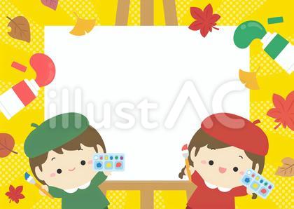 秋の紅葉と芸術の秋の子どものイラスト01
