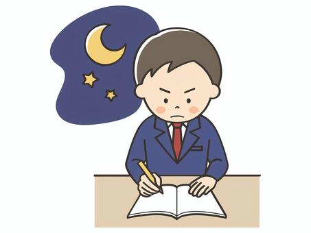 夜に勉強をする男子学生 勉強,宿題,学習,テスト勉強,テスト,学ぶ,学び,課題,塾,学習塾のイラスト素材