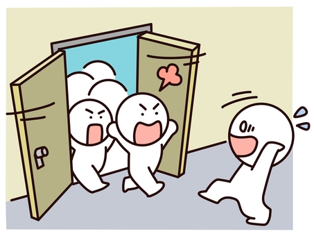 ドアを開けて怒りながら入ってくる棒人間 ドア,棒人間,扉,乱入,怒る,怒り,大勢,抗議,驚く,まさかのイラスト素材