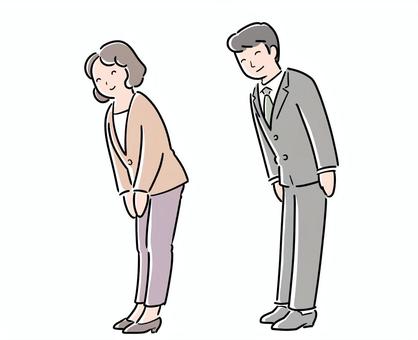 社会人成人あいさつ　男女 挨拶,社会人,男女,全身,おはよう,こんにちは,こんばんは,よろしく,ありがとう,シンプルのイラスト素材