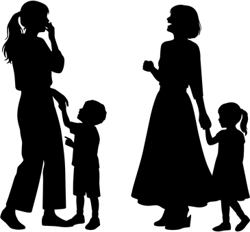 親子のシルエット 親子,母親,子育て,子ども,家族,育児,ママ友,幼稚園,保育園,幼児のイラスト素材