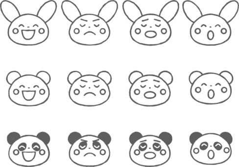 うさぎとくまとパンダのかわいい顔アイコン うさぎとくまとパンダのかわいい顔アイコン 動物,アイコン,線画,白黒,うさぎ,くま,パンダ,かわいい,顔,セットのイラスト素材