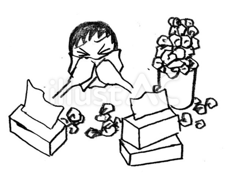 鼻をかみまくり 花粉症,鼻水,鼻づまりのイラスト素材
