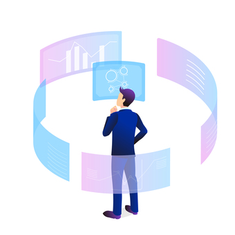 データを見つめるサラリーマン ビジネスマン,アイソメトリック,ビジネス,テクノロジー,データベース,データサイエンス,解析,エンジニア,アナリスト,システムエンジニアのイラスト素材