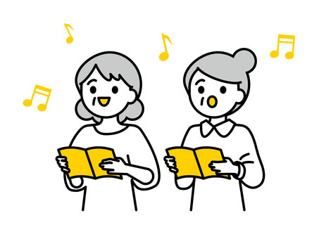 歌う高齢者のイラスト11 歌う高齢者のイラスト11 人物,女性,高齢者,おばあちゃん,祖母,中年,趣味,歌,合唱,声楽のイラスト素材