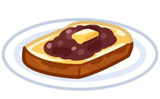 小倉トーストのイラスト 小倉トースト,トースト,あんバタートースト,あんこ,バター,食パン,パン,喫茶店メニュー,朝食,軽食のイラスト素材