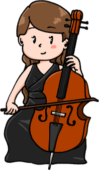 チェロを演奏する女性 チェリスト,チェロ,女性,オーケストラ,クラシック,全身,正面,楽器,演奏中,音楽のイラスト素材