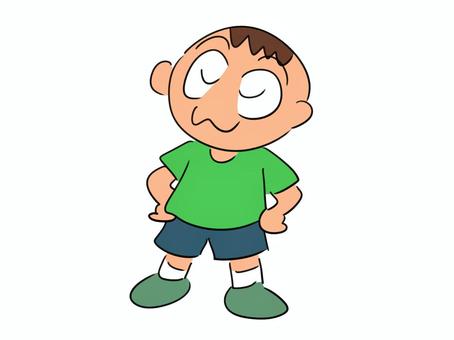 得意気な顔をする男の子のイラスト 子供,男の子,得意気,えっへん,人物,緑,シンプル,全身,ゆるいのイラスト素材
