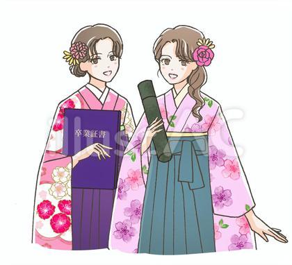 卒業証書を持った袴の女の子2人(上半身)