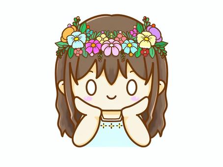 花冠 女の子,花冠,花,植物,花束,王冠,頬杖,可愛い,イラストのイラスト素材