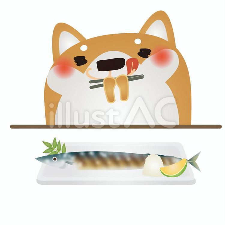 柴犬とさんま 犬,さんま,秋のイラスト素材