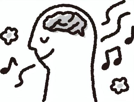 癒される脳 脳,頭の中,音符,音楽,音楽鑑賞,音楽療法,癒し,リラックス,快適,セラピーのイラスト素材