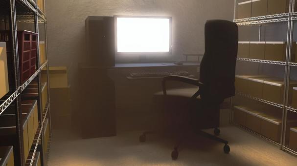 パソコンがある倉庫 倉庫,荷物,倉庫作業,段ボール,仕事,在庫,山積み,室内,物置,保管庫のイラスト素材