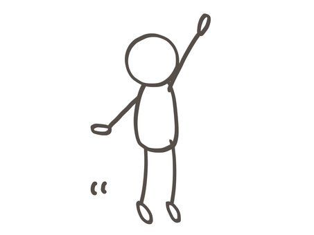 棒人間　爪先立ちする後ろ姿 棒人間,人,爪先立ち,背伸び,手,伸ばす,頑張る,必死,プルプル,震えるのイラスト素材