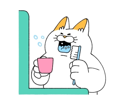 Cat gargling after brushing teeth, JPG and PNG Cat gargling after brushing teeth, cat, character, hand drawn, JPG and PNG