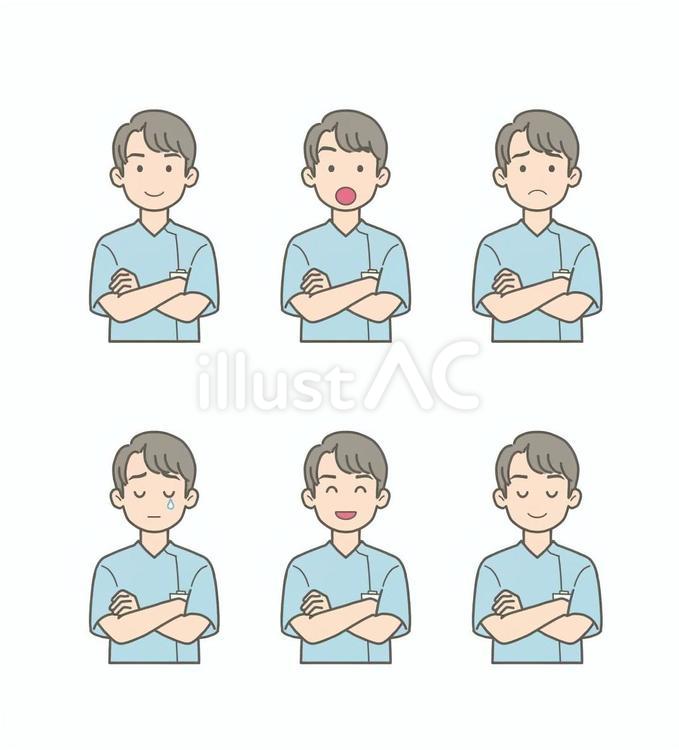 看護師　男性　腕組み 腕組み,納得,男性のイラスト素材