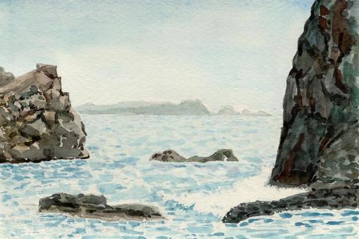 串本（和歌山県）の海と島 串本,和歌山県,紀伊半島,太平洋,海,波,空,島,岩のイラスト素材