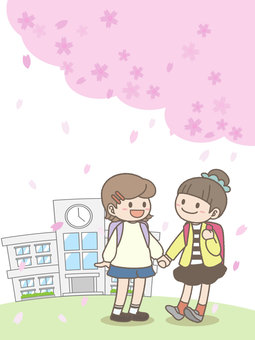 さくら、ともだち さくら、ともだち 学校,桜,小学校のイラスト素材