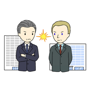 対立するビジネスマン2 同業他社,ライバル,会社,社長,グローバル,海外,国際,いがみ合い,火花,争いのイラスト素材
