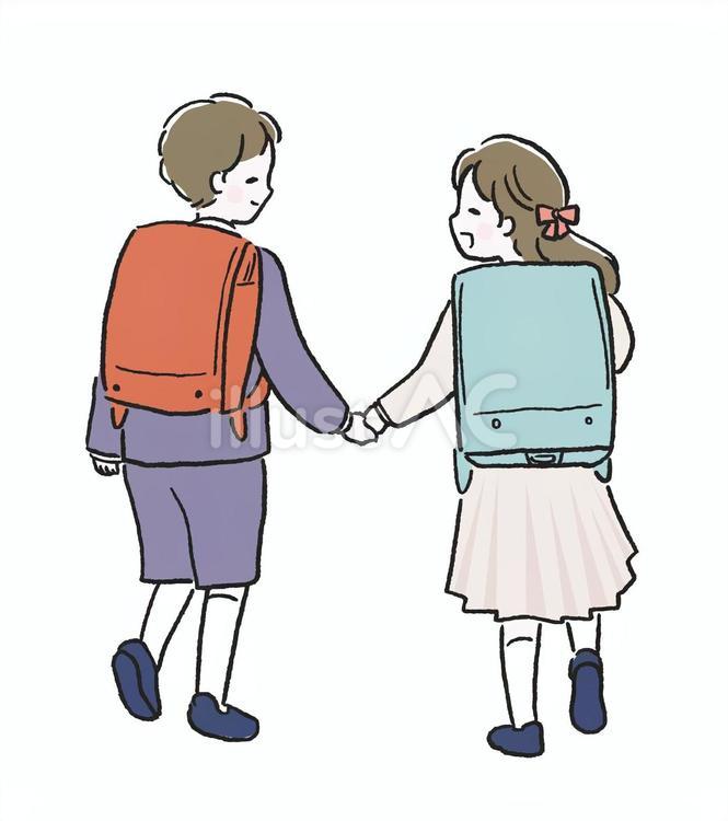 新一年生の男の子と女の子 一年生,ランドセル,新入生のイラスト素材