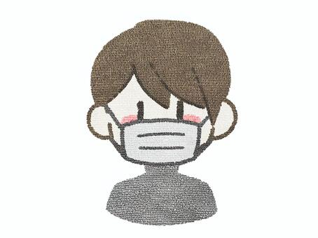 ワッペン風 マスクをした男の子 マスク,男の子,子供,風邪,インフルエンザ,感染,感染症,ウイルス,花粉,花粉症のイラスト素材