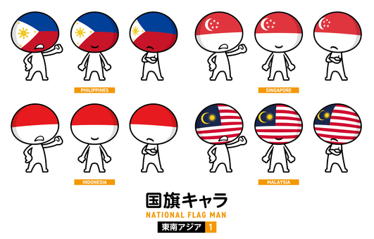 国旗キャラ 東南アジア1A 271 国旗,キャラクター,キャラ,国,世界,アジア,東南アジア,フィリピン,シンガポール,インドネシアのイラスト素材