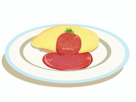 オムライス(ケチャップ) オムライス(ケチャップ) 食べ物,オムライス,卵,メニュー,ライス,レストラン,皿,料理,アイコン,白背景のイラスト素材