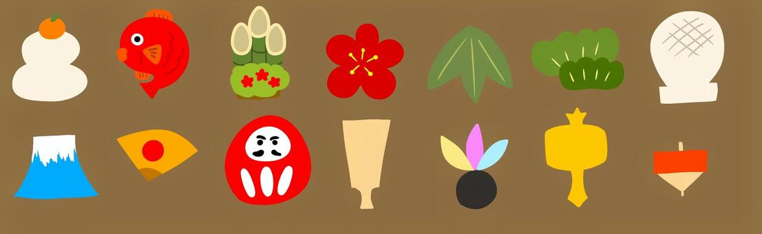 正月アイコンセット 正月,元旦,1月,行事,イベント,アイコン,かわいい,冬,鏡餅,食べ物のイラスト素材