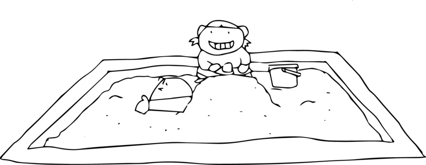 子どもイラスト005 手描き,子ども,砂場,バケツ,女の子,シャベルのイラスト素材