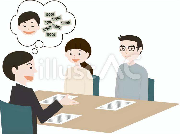 若い男女を騙そうとしている男 詐欺,契約,サインのイラスト素材