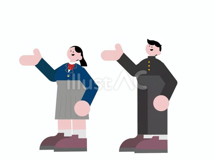 こちらポーズをする男子と女子のセット 学生,おしゃれ,かわいいのイラスト素材