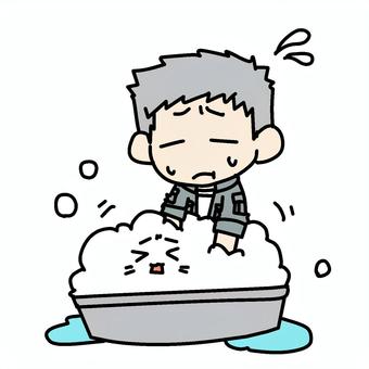 嫌がる猫を洗うおじいさん おじいさん,猫,洗う,嫌がる,かなしい,焦る,不安,怖がる,怯える,汗のイラスト素材