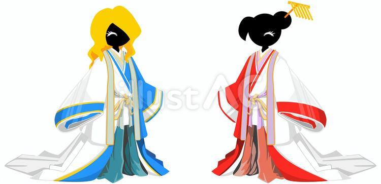 十二単衣（一対） ペア,ツイン,十二単のイラスト素材