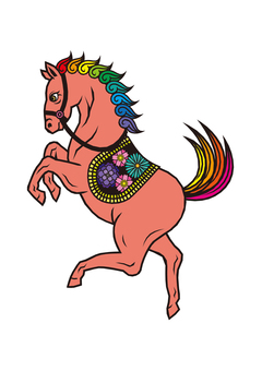 馬イラスト49 馬イラスト49 馬,午,干支,十二支,動物,馬具,鞍,菊,桜,牡丹のイラスト素材