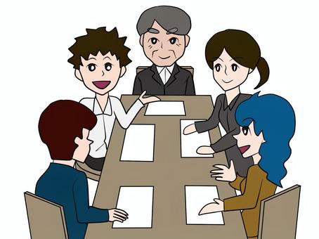 みんなで意見を出し合っている会議の様子 会議,意見,ミーティング,社員,男性,女性,ビジネスマン,会社員,男,女のイラスト素材